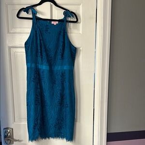 Lilly Pulitzer Blue Sheath Mini Dress Square Neck Sleeveless